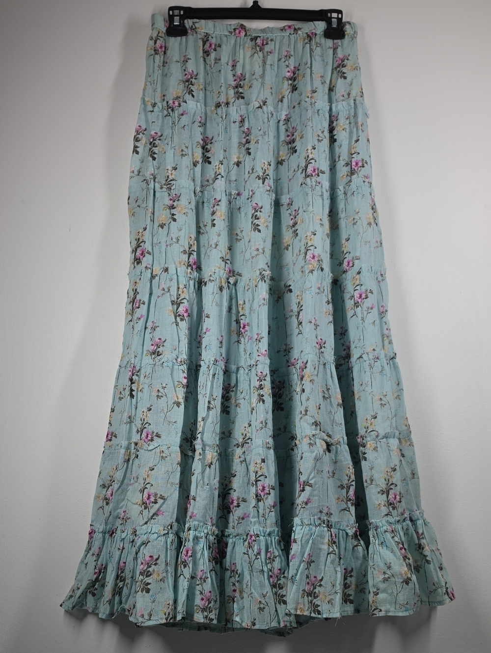 Denim & Supply Ralph Lauren Foam Green Floral Tiered Maxi Skirt M Boho Cotton - Picture 2 of 11